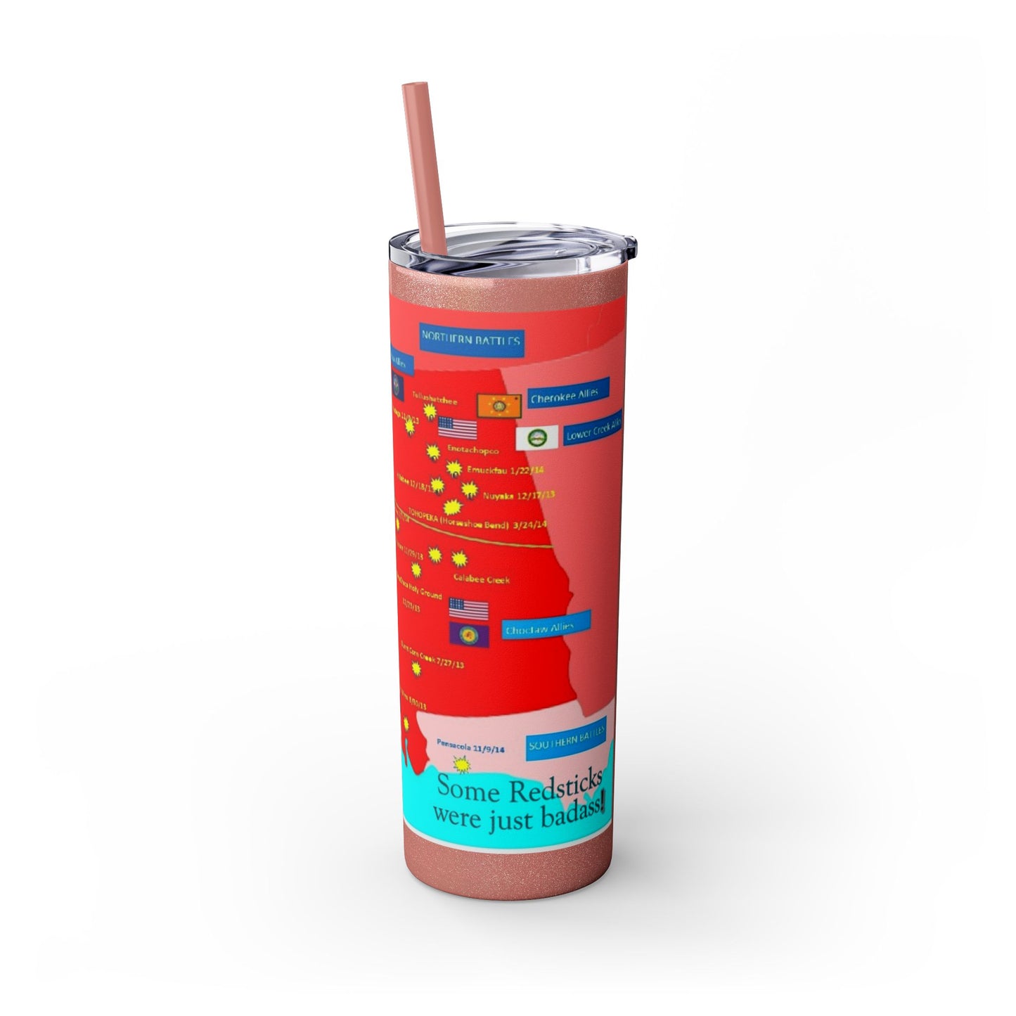 Opothleyahola Skinny Tumbler – Colorful Native American Portrait Design, 20oz Stainless Straw Cup