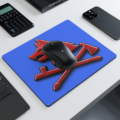 Pawnee Red Wolf & Axes Rectangular Mouse Pad — Gaming Desk Mat, Blue Background