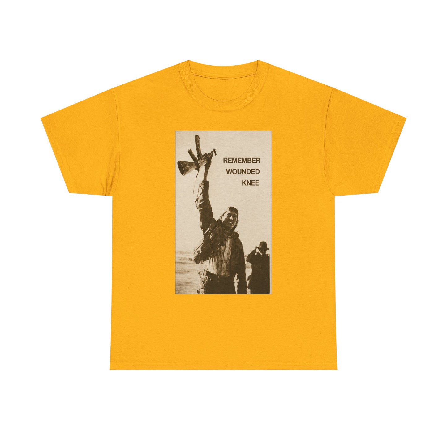 T-Shirt — 'Remember Wounded Knee' Historical Protest Tee with Arrow Emblem