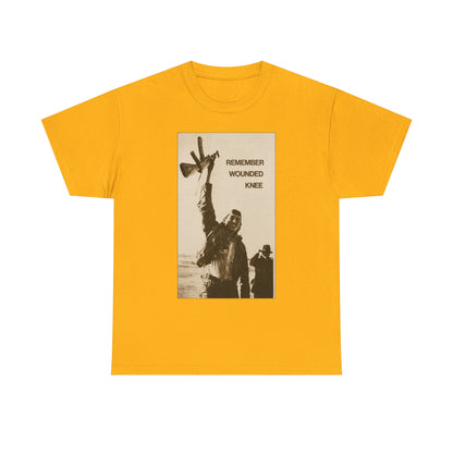 T-Shirt — 'Remember Wounded Knee' Historical Protest Tee with Arrow Emblem