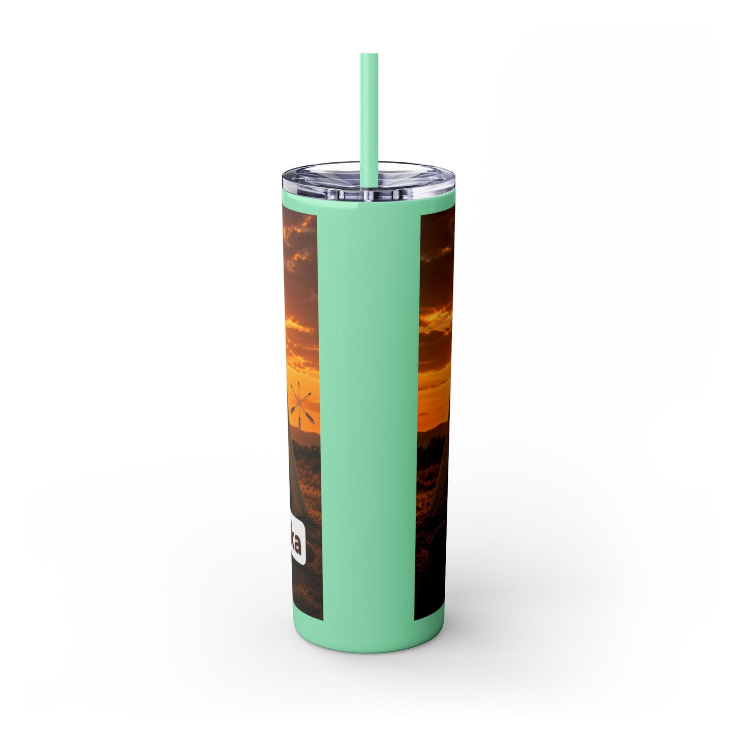 Ponca Sunset Teepee Skinny Tumbler — 20oz Insulated Straw Cup