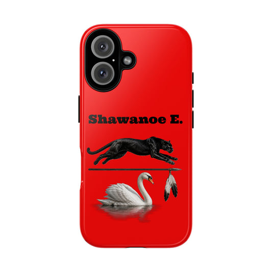 Shawnee E. Personalized Panther & Swan Phone Case — 'Shawanoe E.' Custom Name Red Protective Case