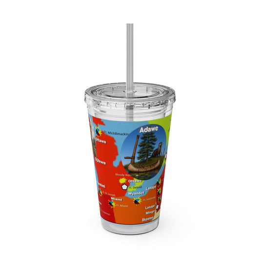 Pontiac Indigenous Nations Map Tumbler — 16oz Sunsplash Straw Cup