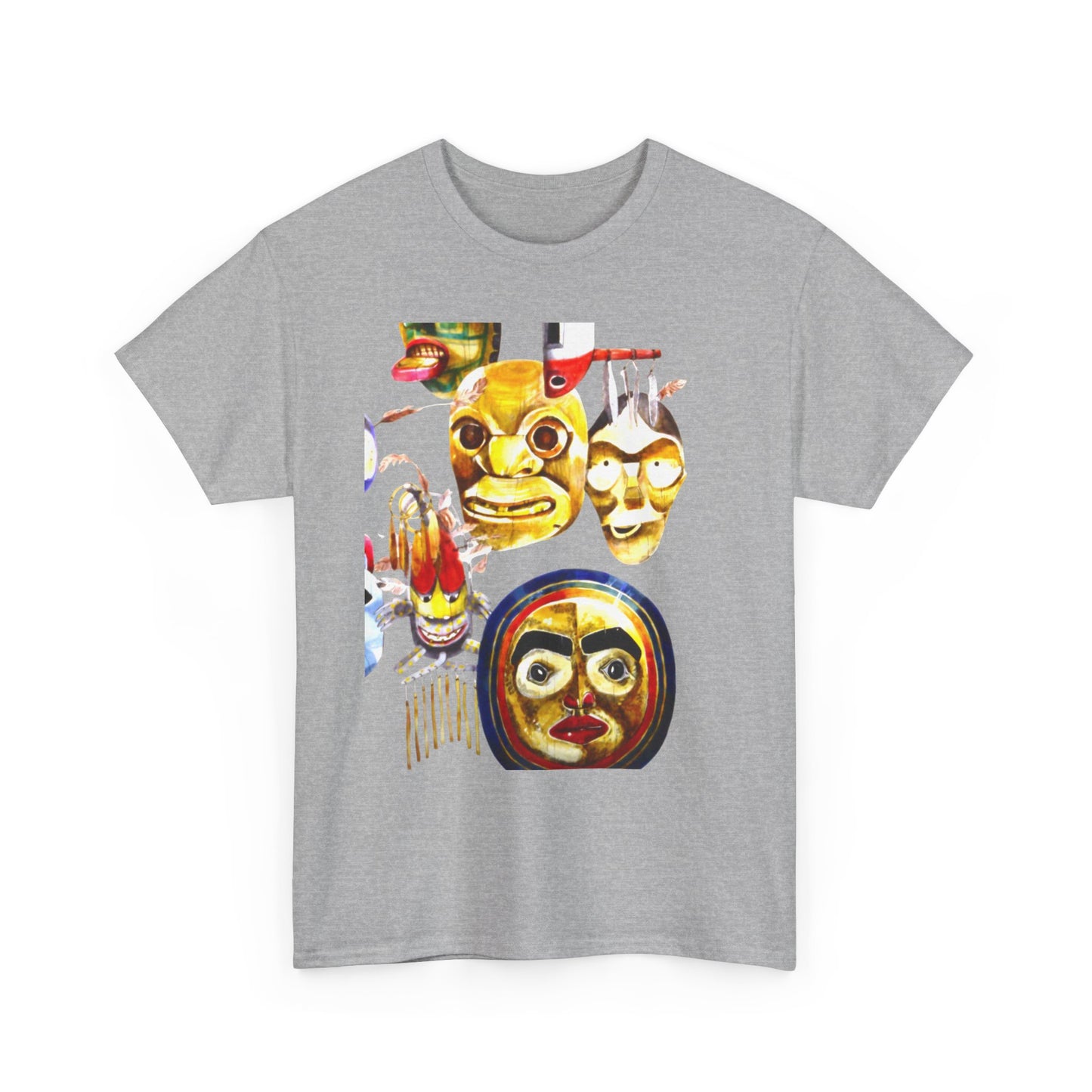 Mask Print Tee — Tribal Mask Artwork T‑Shirt with Arrow Backprint