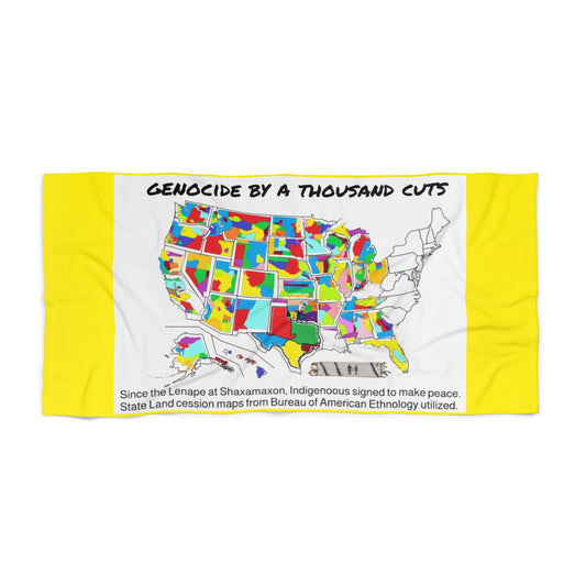 Genocide By A Thousand Cuts Map Beach Towel — Indigenous State Land Cession Design