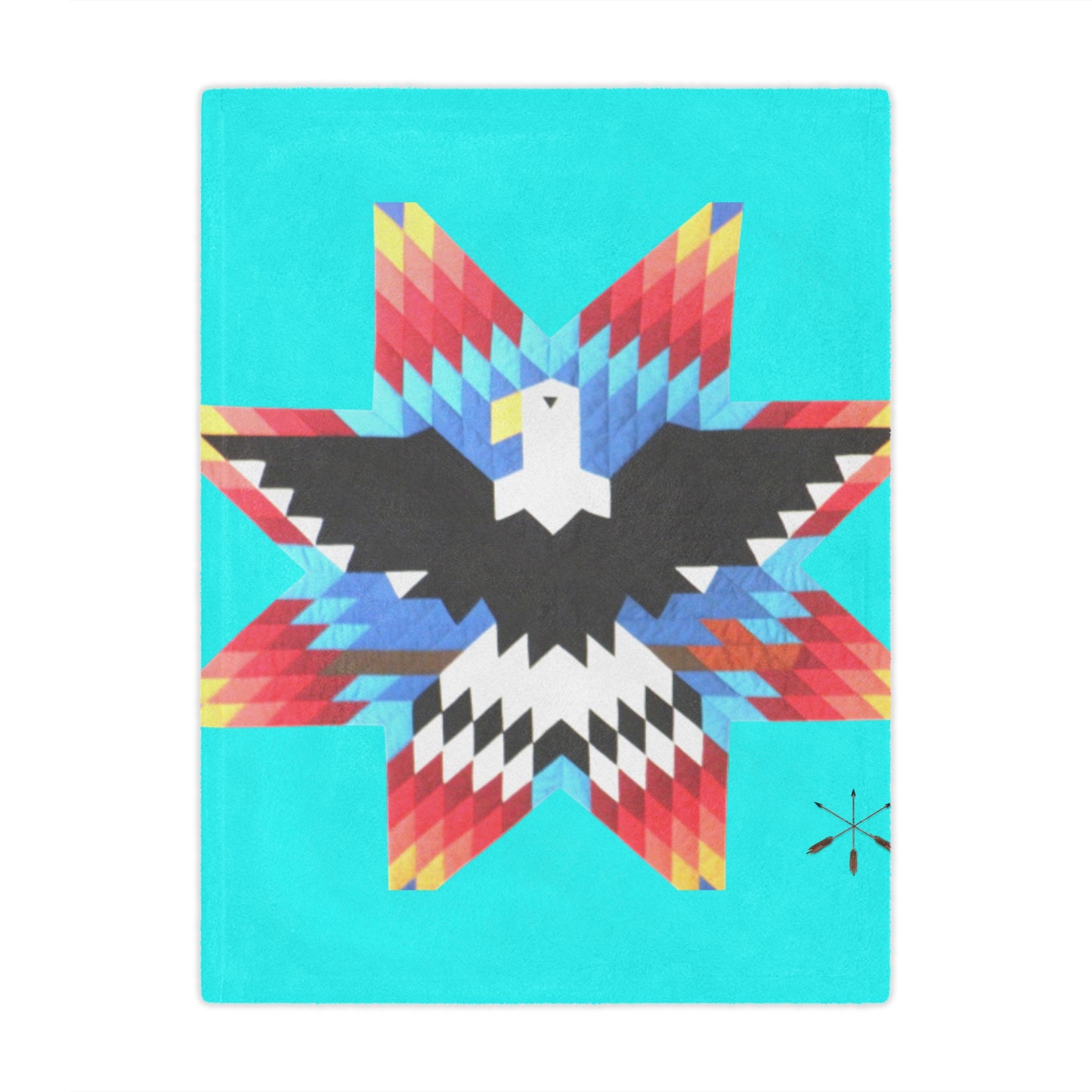 Turquoise Native Star Eagle Minky Blanket — Southwestern Geometric Throw