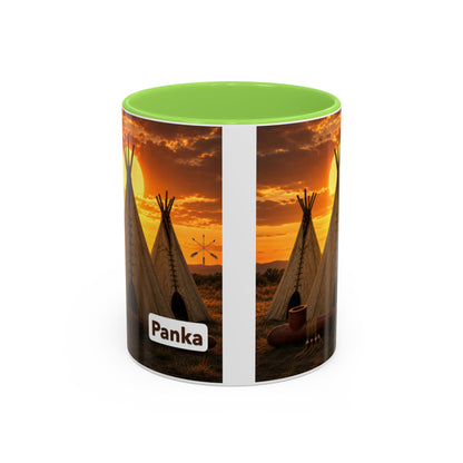 Ponca Teepee Sunset Coffee Mug – Personalized 'Panka' Rustic Camping Ceramic Mug