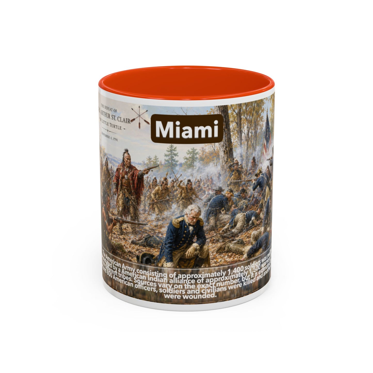 Miami History Battle Scene Mug — Military Vintage Illustration Coffee Cup (11oz/15oz)