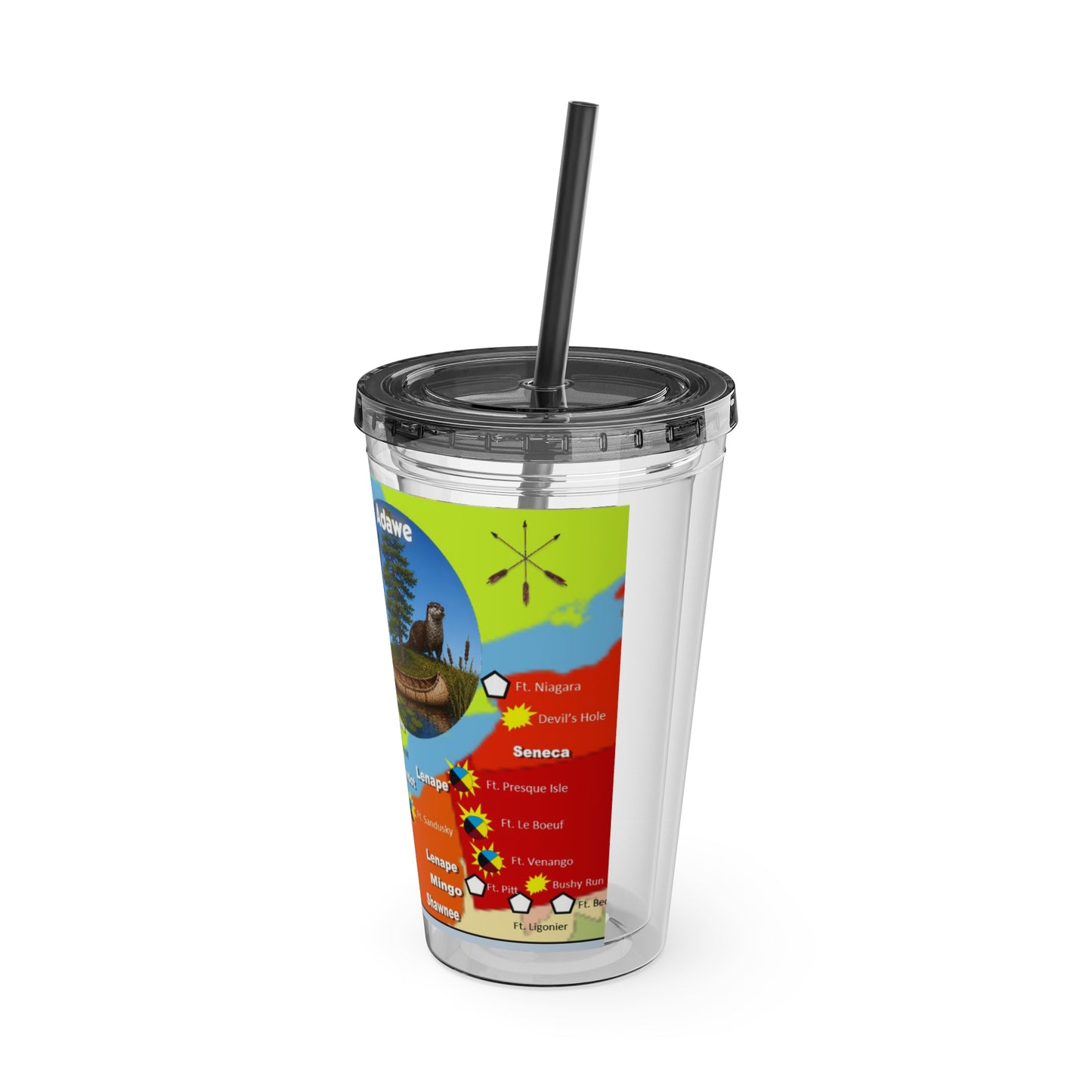 Pontiac Indigenous Nations Map Tumbler — 16oz Sunsplash Straw Cup