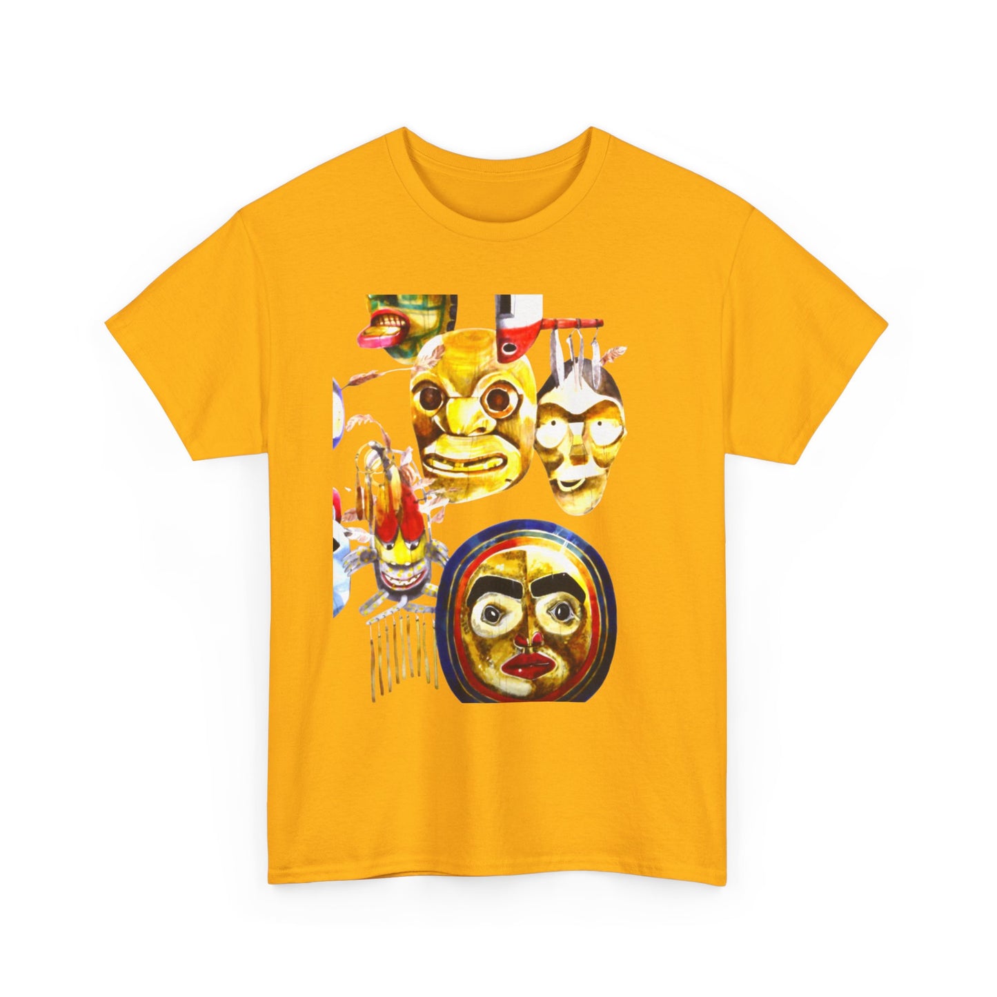 Mask Print Tee — Tribal Mask Artwork T‑Shirt with Arrow Backprint