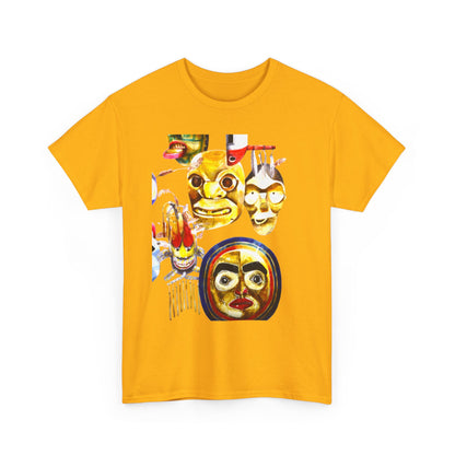 Mask Print Tee — Tribal Mask Artwork T‑Shirt with Arrow Backprint