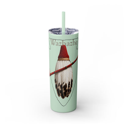 Osage Skinny Tumbler — Native Feather & Pipe Design 20oz Straw Cup