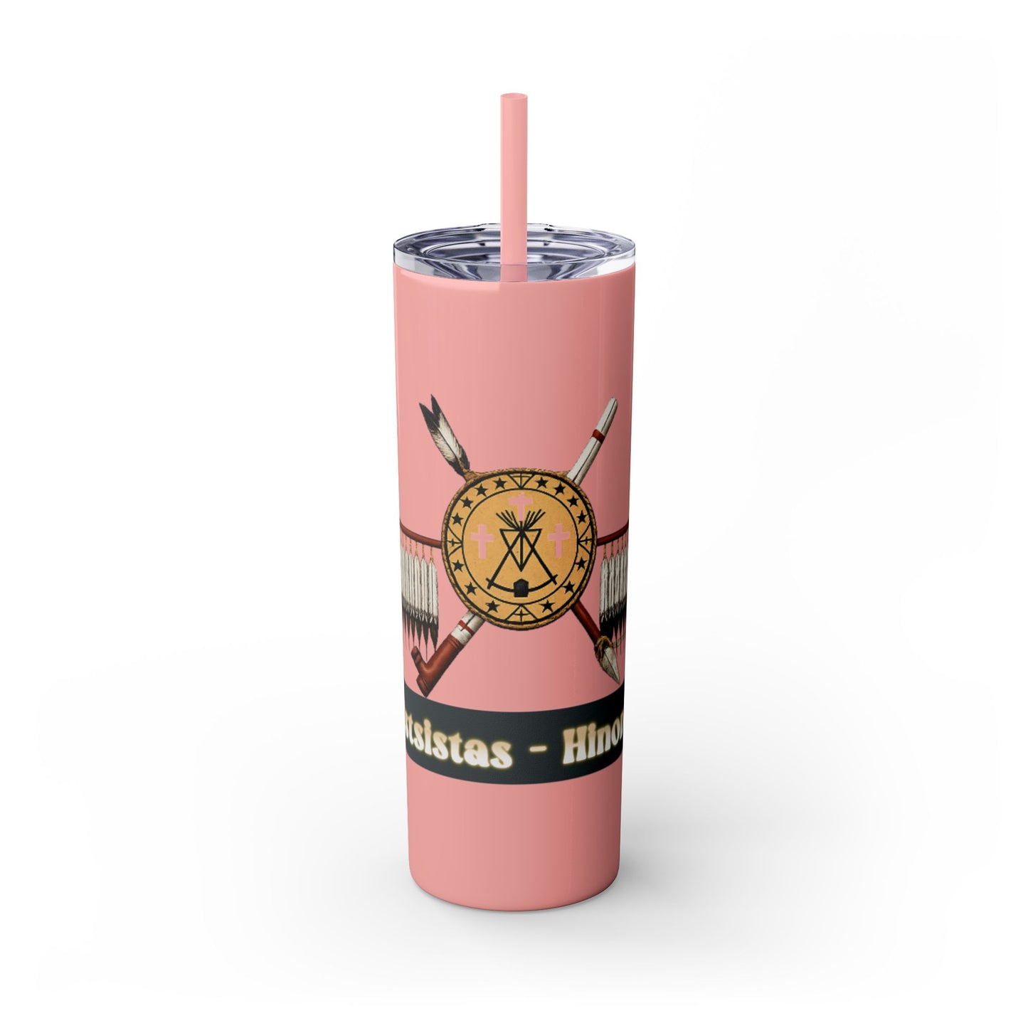 Cheyenne Arapaho 20oz Skinny Tumbler — Native American Shield & Arrows Design (Tsistsistas - Hinono'eitiit)