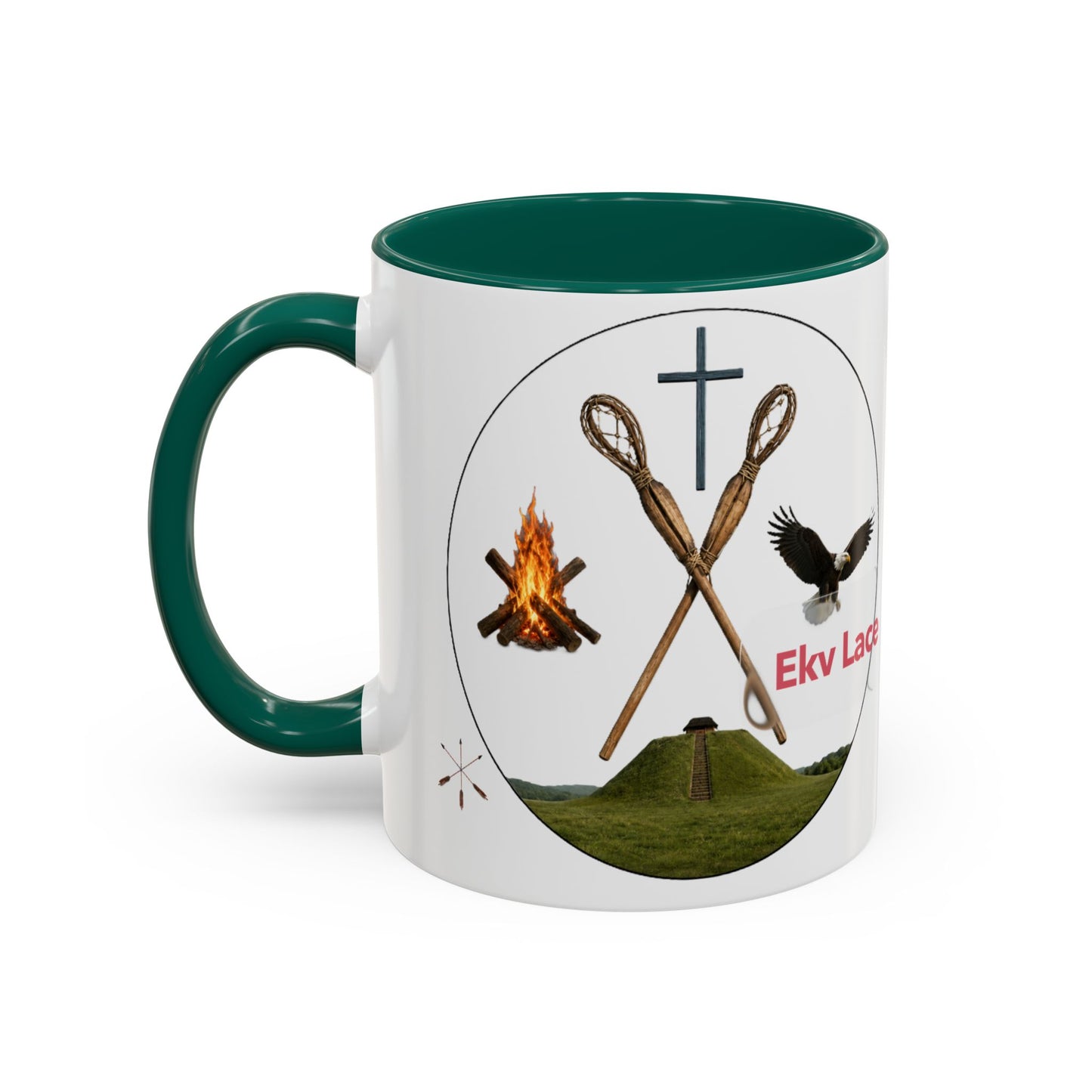 Kialegee Adventure Mug — 'Ekv Lace' Cross, Eagle & Campfire Ceramic Coffee Cup (11oz/15oz)