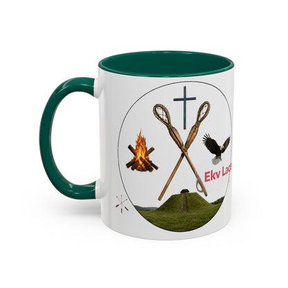 Kialegee Adventure Mug — 'Ekv Lace' Cross, Eagle & Campfire Ceramic Coffee Cup (11oz/15oz)
