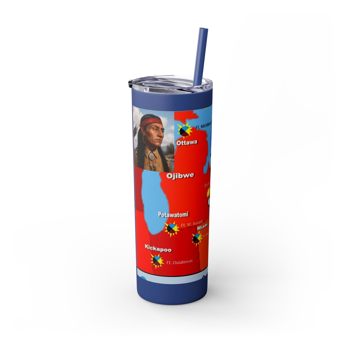 Pontiac Native Nations Map Skinny Tumbler — 20oz Travel Cup with Straw