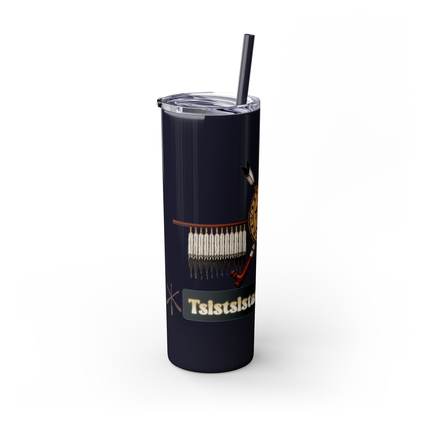 Cheyenne Arapaho 20oz Skinny Tumbler — Native American Shield & Arrows Design (Tsistsistas - Hinono'eitiit)