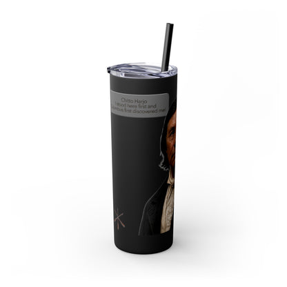 Chitto Harjo 20oz Skinny Tumbler with Classic Native American Portrait — Travel Straw Cup