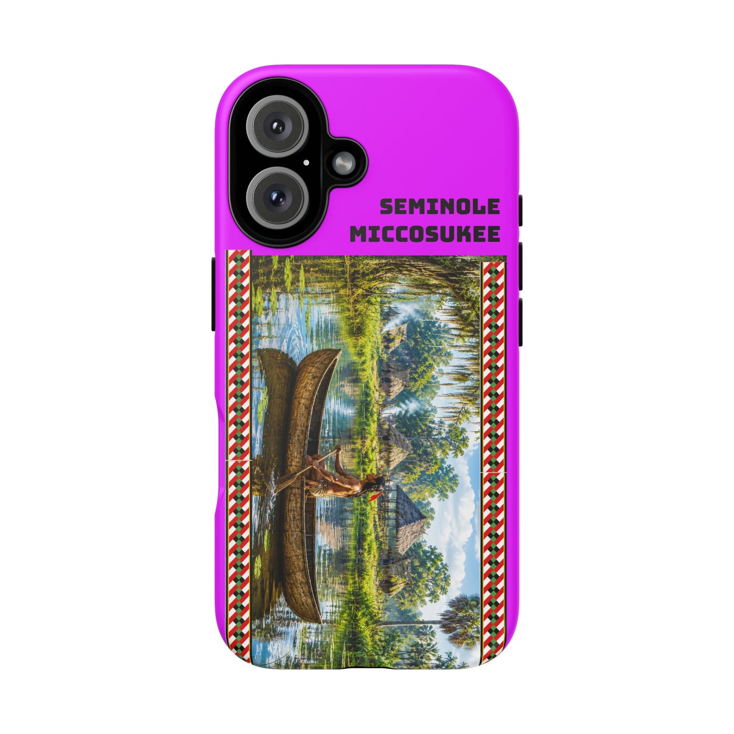 Seminole Miccosukee Canoe Tough Phone Case - Vibrant Pink Tribal Design