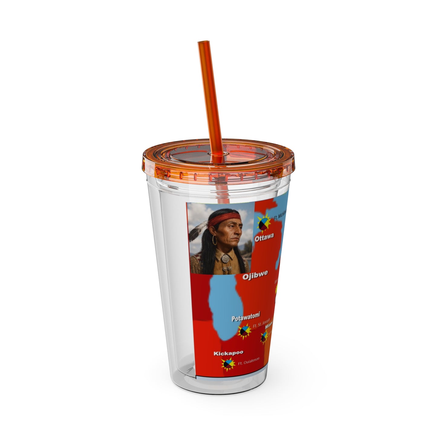Pontiac Indigenous Nations Map Tumbler — 16oz Sunsplash Straw Cup