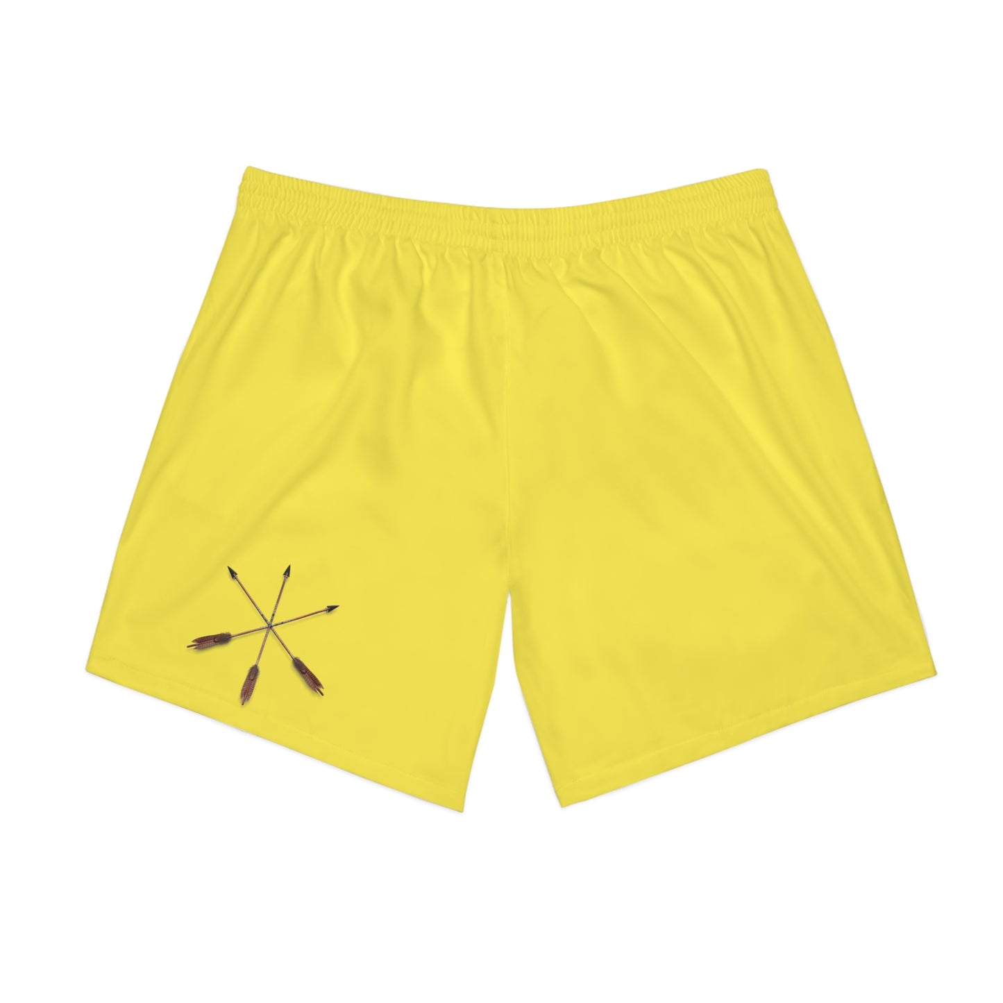 Muskox Men's Beach Shorts — Yellow Canoe Paddle & Otter Graphic Elastic Swim Trunks