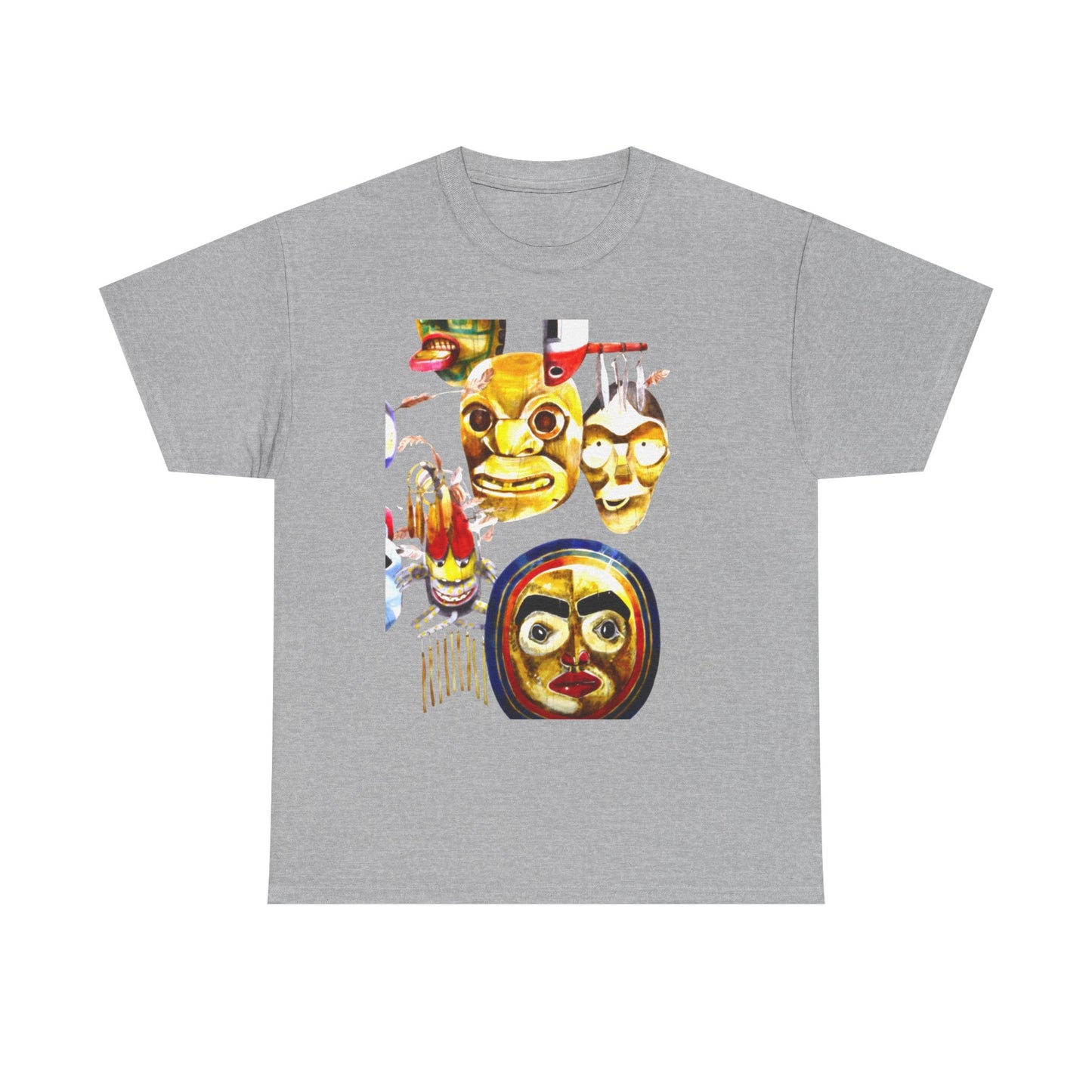 Mask Print Tee — Tribal Mask Artwork T‑Shirt with Arrow Backprint