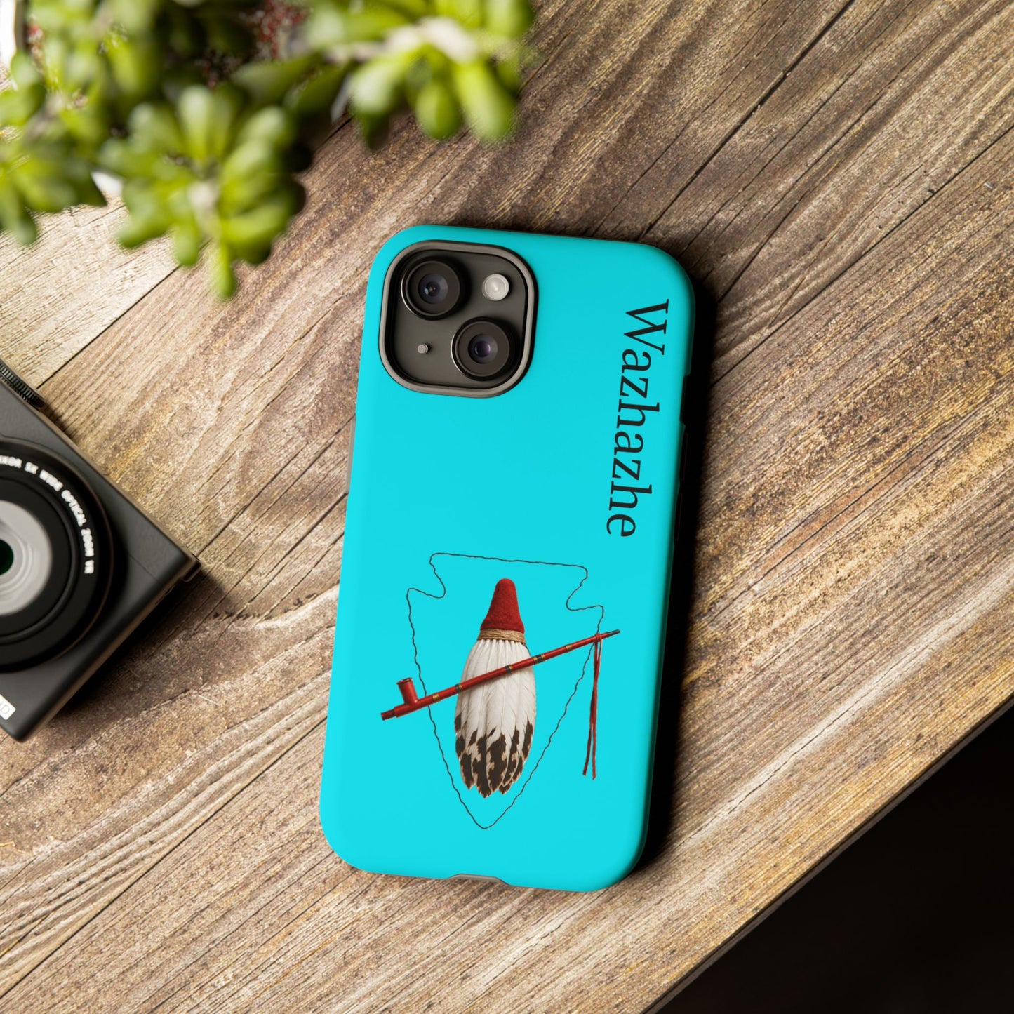Osage Phone Case — Wazhahze Tribal Shield Design (Native Feather & Tomahawk)