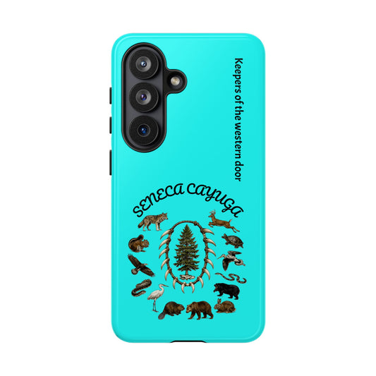 Seneca Cayuga Wildlife iPhone Case — "Keepers of the Western Door" Teal Protective Cover