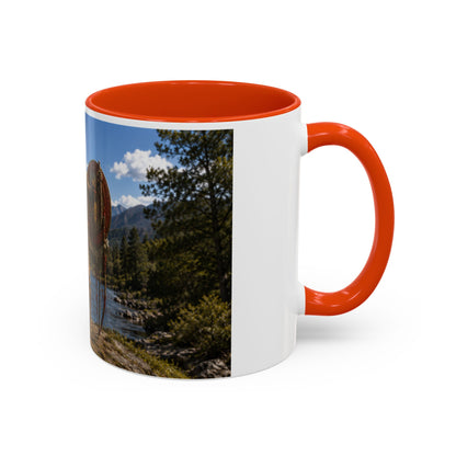 Chickasaw Warrior Statue Scenic Mug — Mythic Landscape Coffee Cup (11oz/15oz)