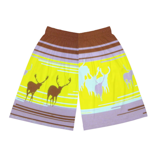 Caribou Stripe Basketball Shorts — Bright Yellow AOP Athletic Shorts