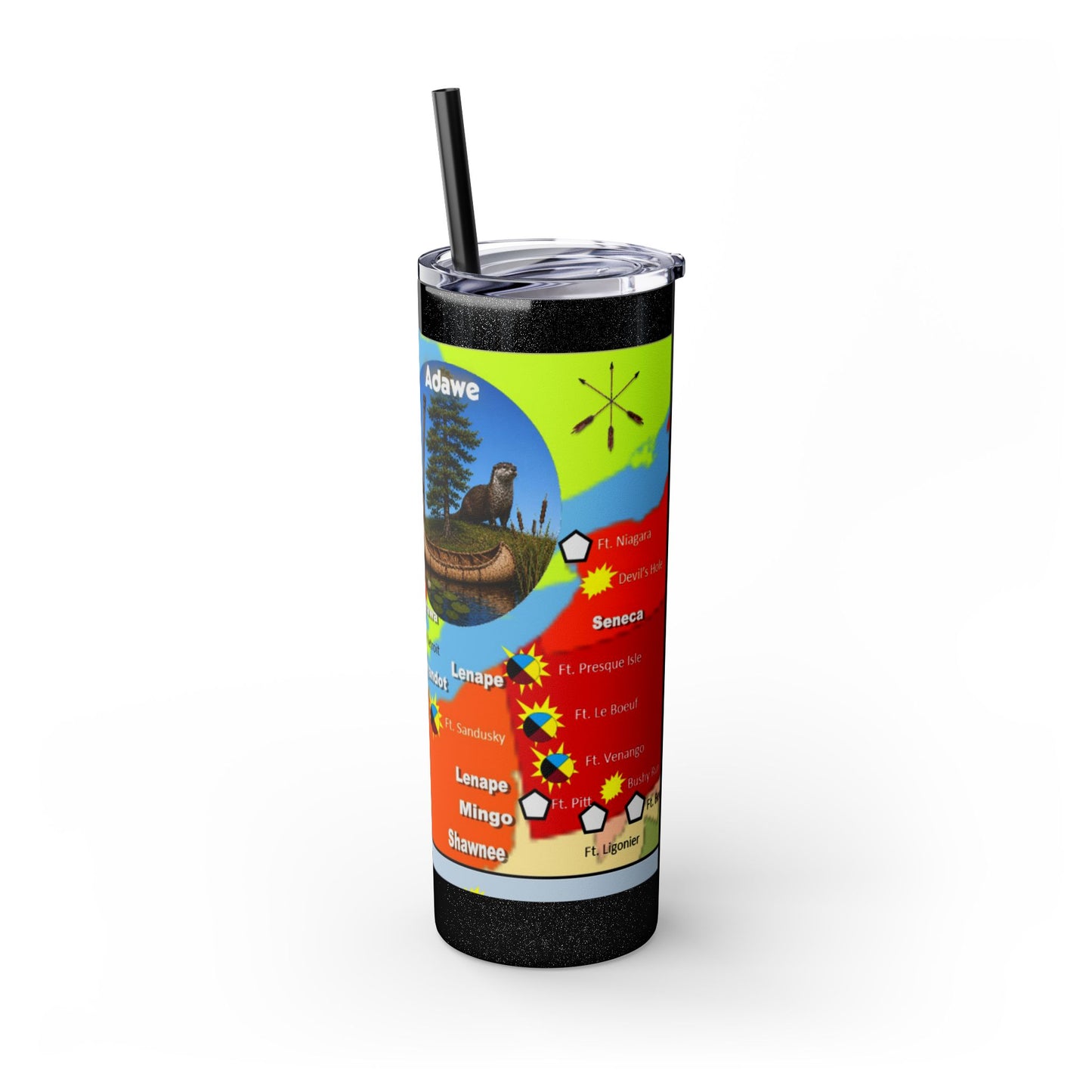 Pontiac Native Nations Map Skinny Tumbler — 20oz Travel Cup with Straw