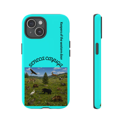 Seneca Cayuga Wildlife iPhone Case — "Keepers of the Western Door" Teal Protective Cover