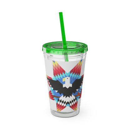 Onci 16oz Sunsplash Tumbler with Straw — Southwestern Eagle Pattern, Insulated Travel Cup