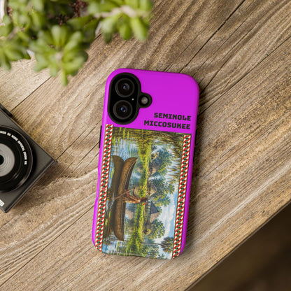 Seminole Miccosukee Canoe Tough Phone Case - Vibrant Pink Tribal Design
