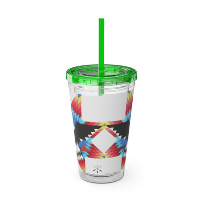 Onci 16oz Sunsplash Tumbler with Straw — Southwestern Eagle Pattern, Insulated Travel Cup
