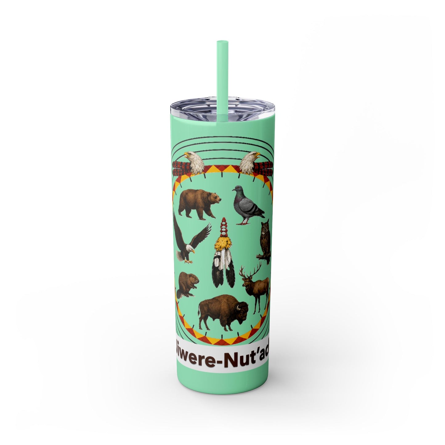 Otoe Missouria Native Animal Medicine Wheel 20oz Skinny Tumbler with Straw