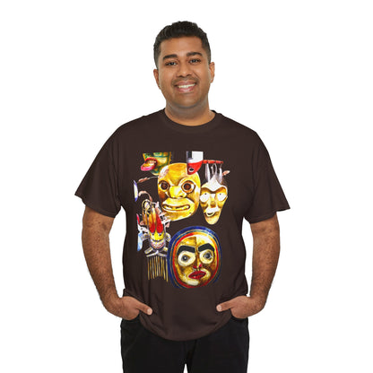 Mask Print Tee — Tribal Mask Artwork T‑Shirt with Arrow Backprint