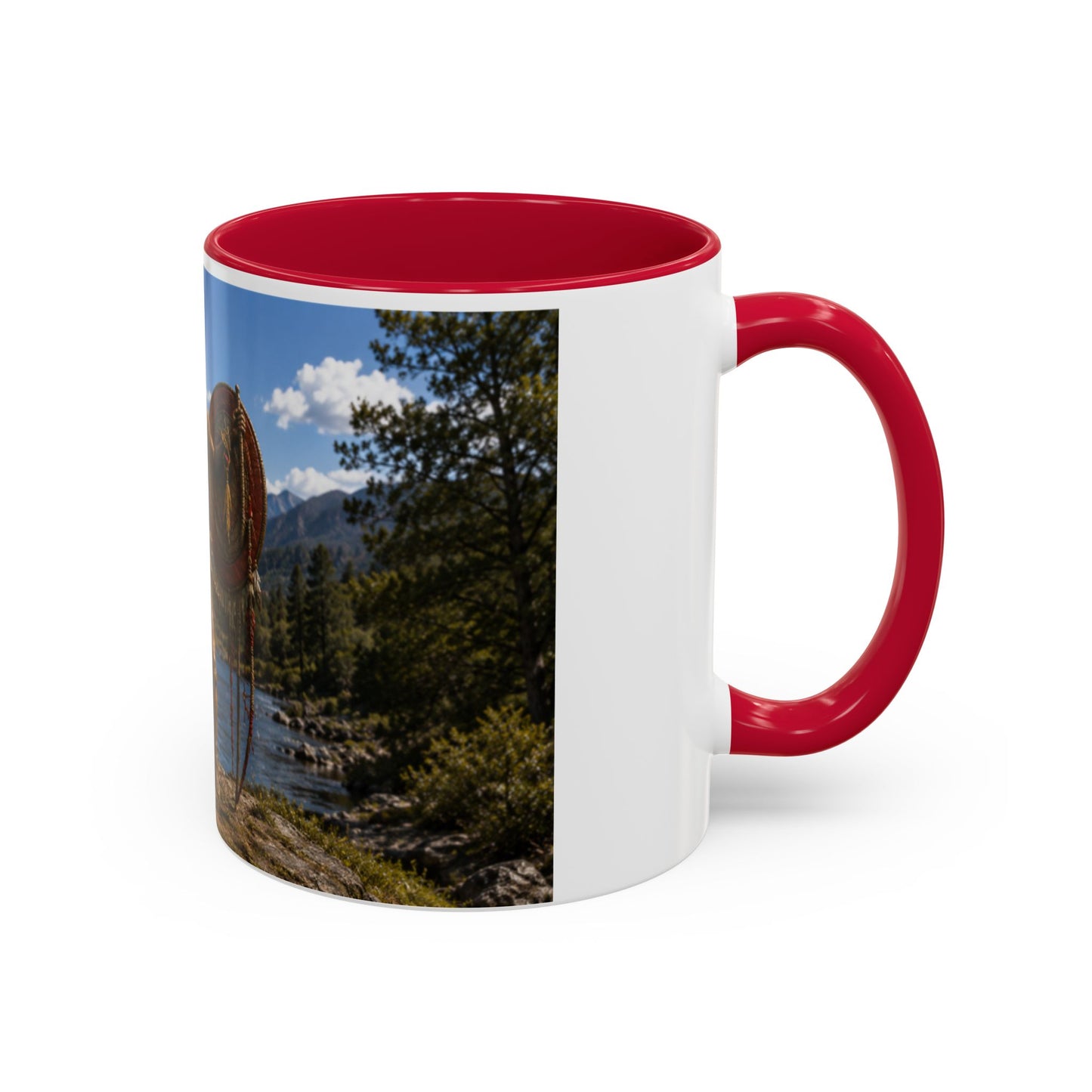 Chickasaw Warrior Statue Scenic Mug — Mythic Landscape Coffee Cup (11oz/15oz)