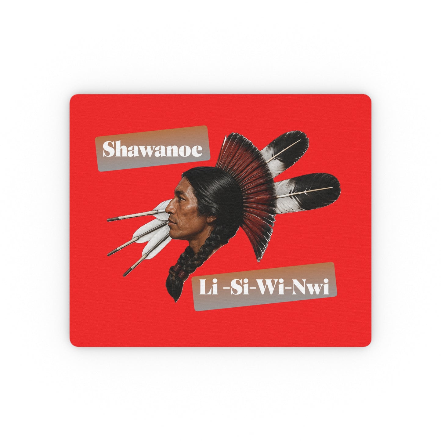 Absentee Shawnee Shawanoe Li-Si-Wi-Nwi Native Headdress Rectangular Mouse Pad — Red Tribal Desk Mat