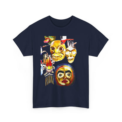Mask Print Tee — Tribal Mask Artwork T‑Shirt with Arrow Backprint