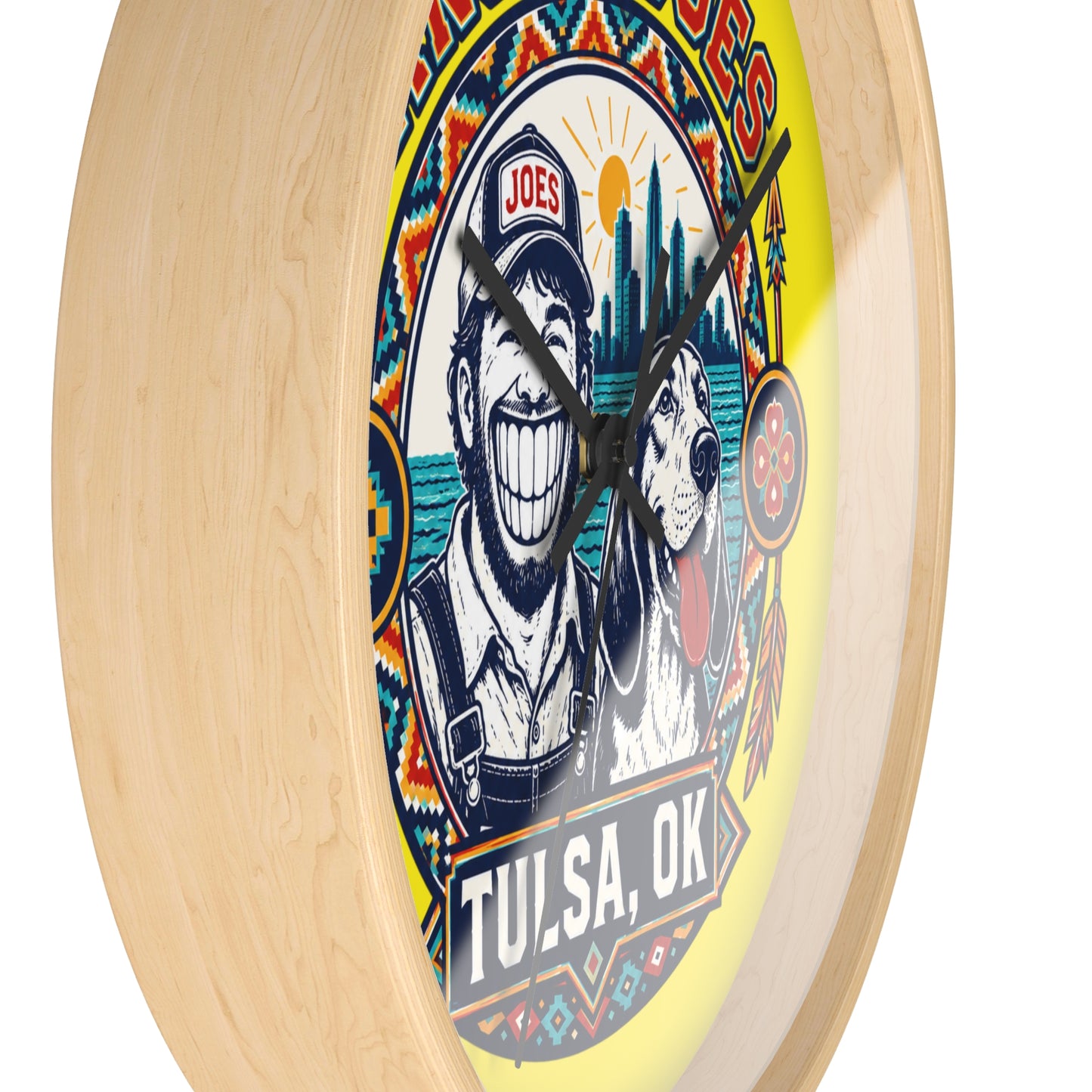 Anglo Joes Tulsa OK Decorative Wall Clock — Retro Cityscape Dog Logo