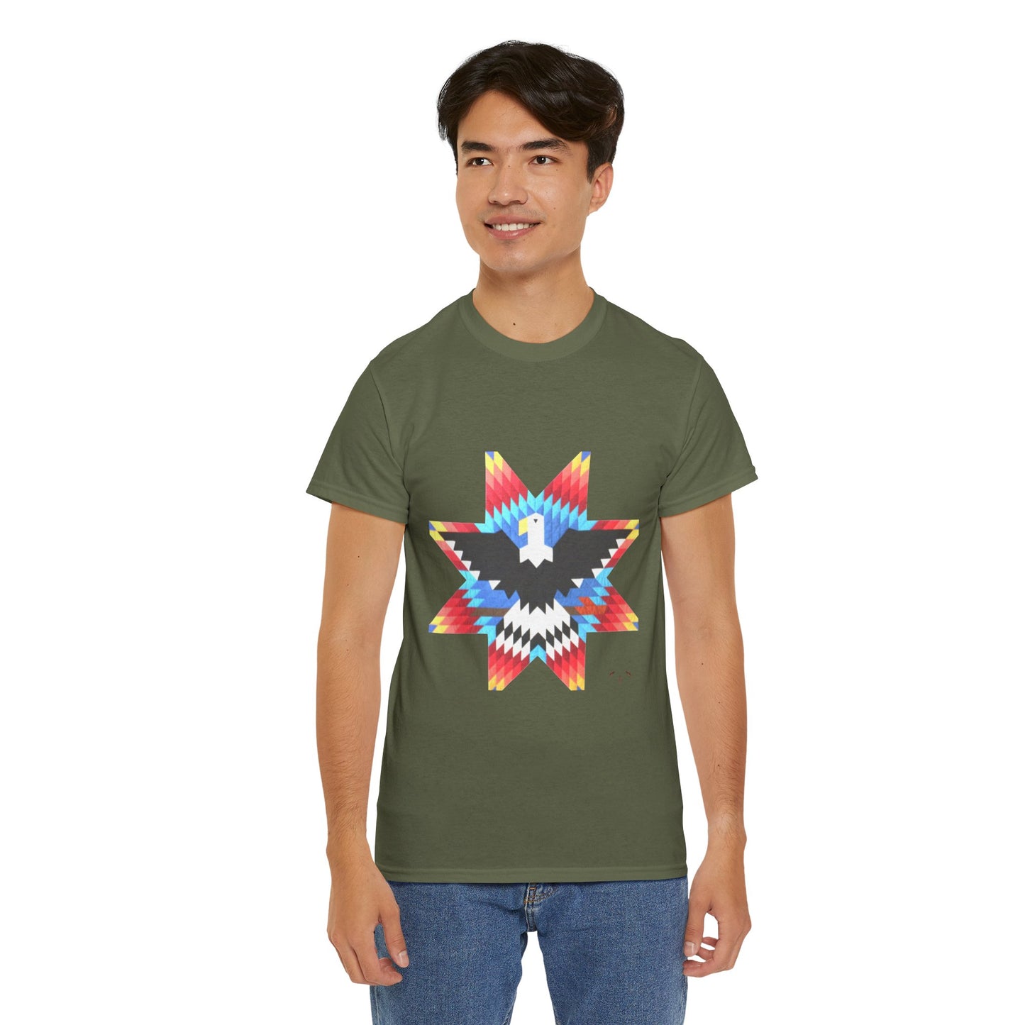 T-Shirt — Colorful Native Star Eagle Graphic Tee (Front Eagle Star, Back Crossed Arrows)