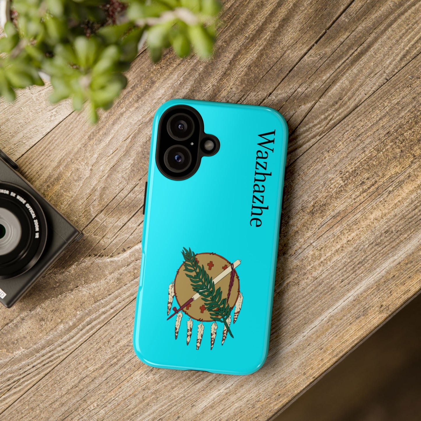 Osage Phone Case — Wazhahze Tribal Shield Design (Native Feather & Tomahawk)