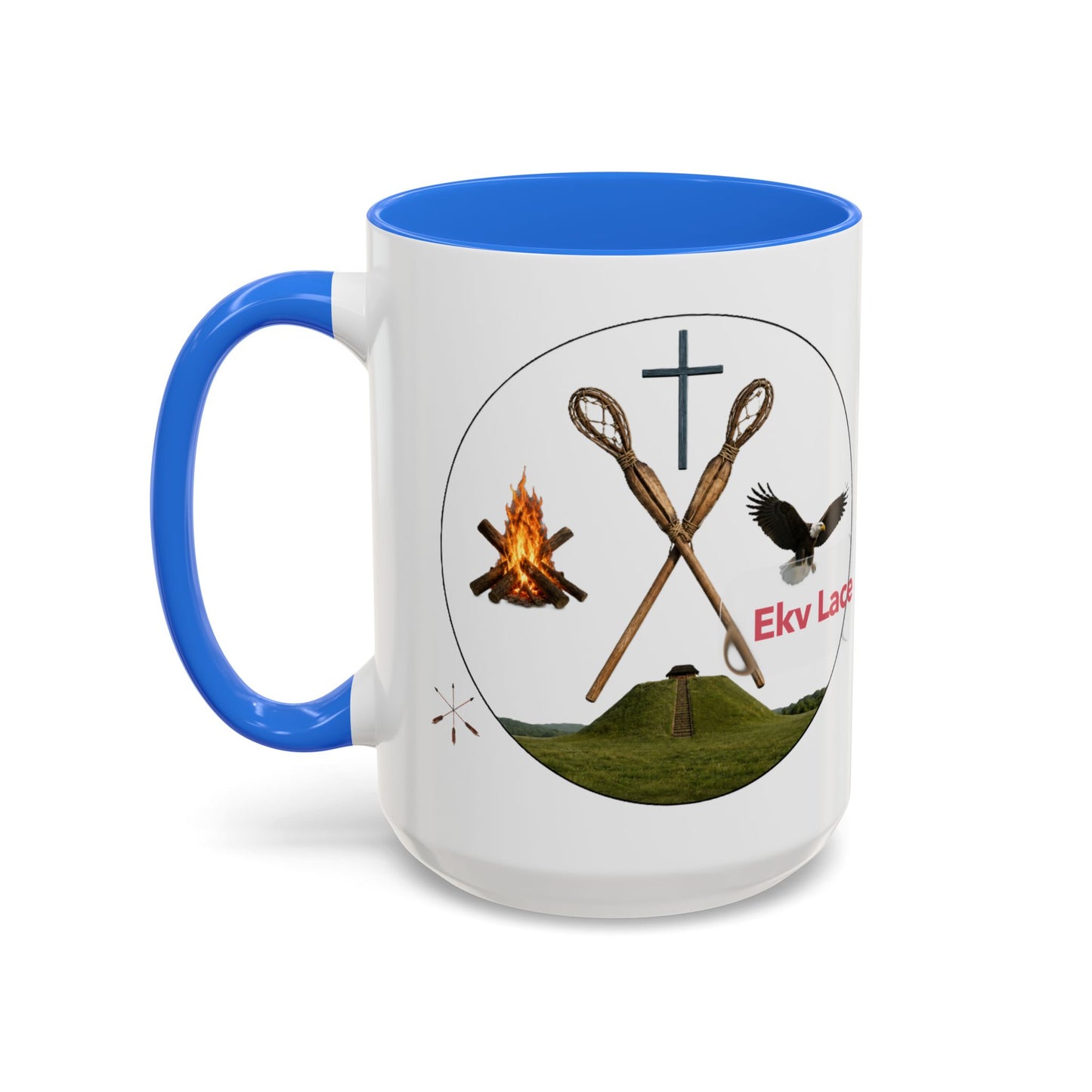 Kialegee Adventure Mug — 'Ekv Lace' Cross, Eagle & Campfire Ceramic Coffee Cup (11oz/15oz)