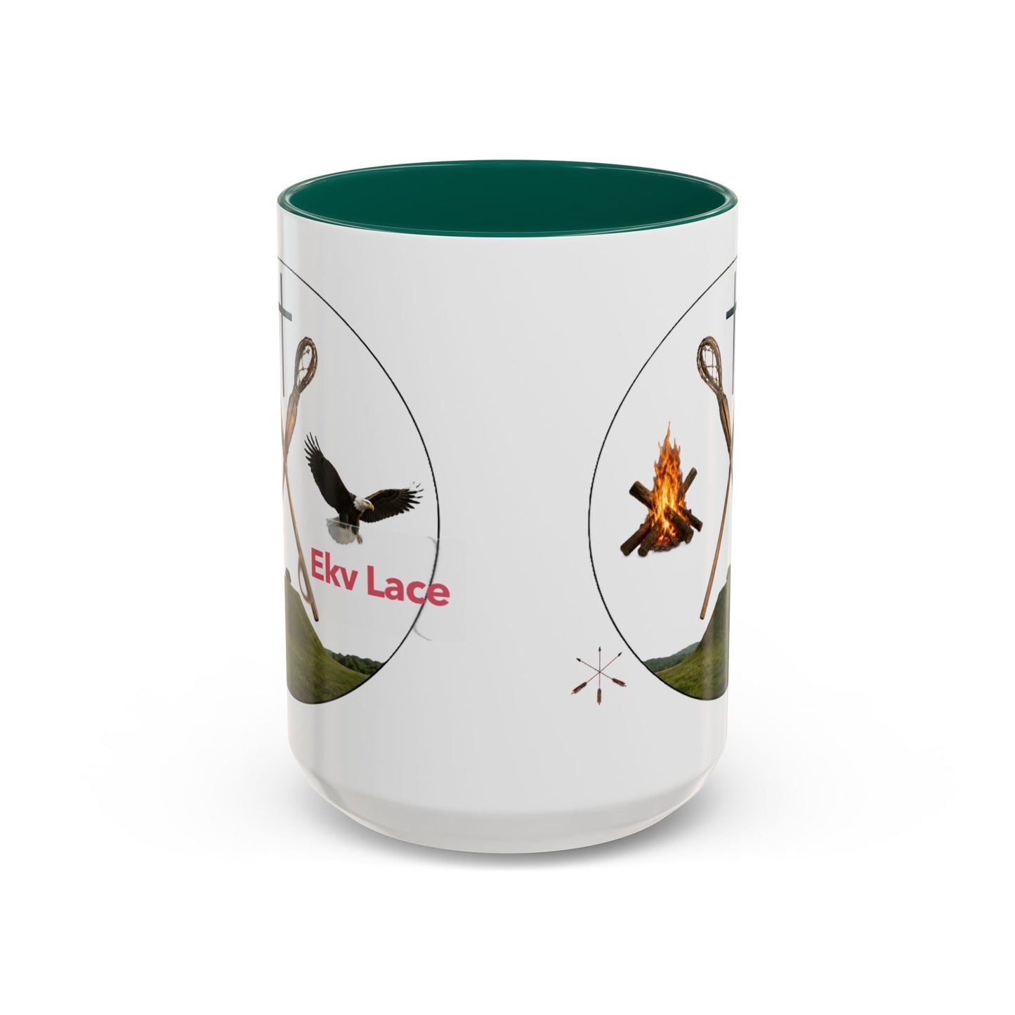 Kialegee Adventure Mug — 'Ekv Lace' Cross, Eagle & Campfire Ceramic Coffee Cup (11oz/15oz)
