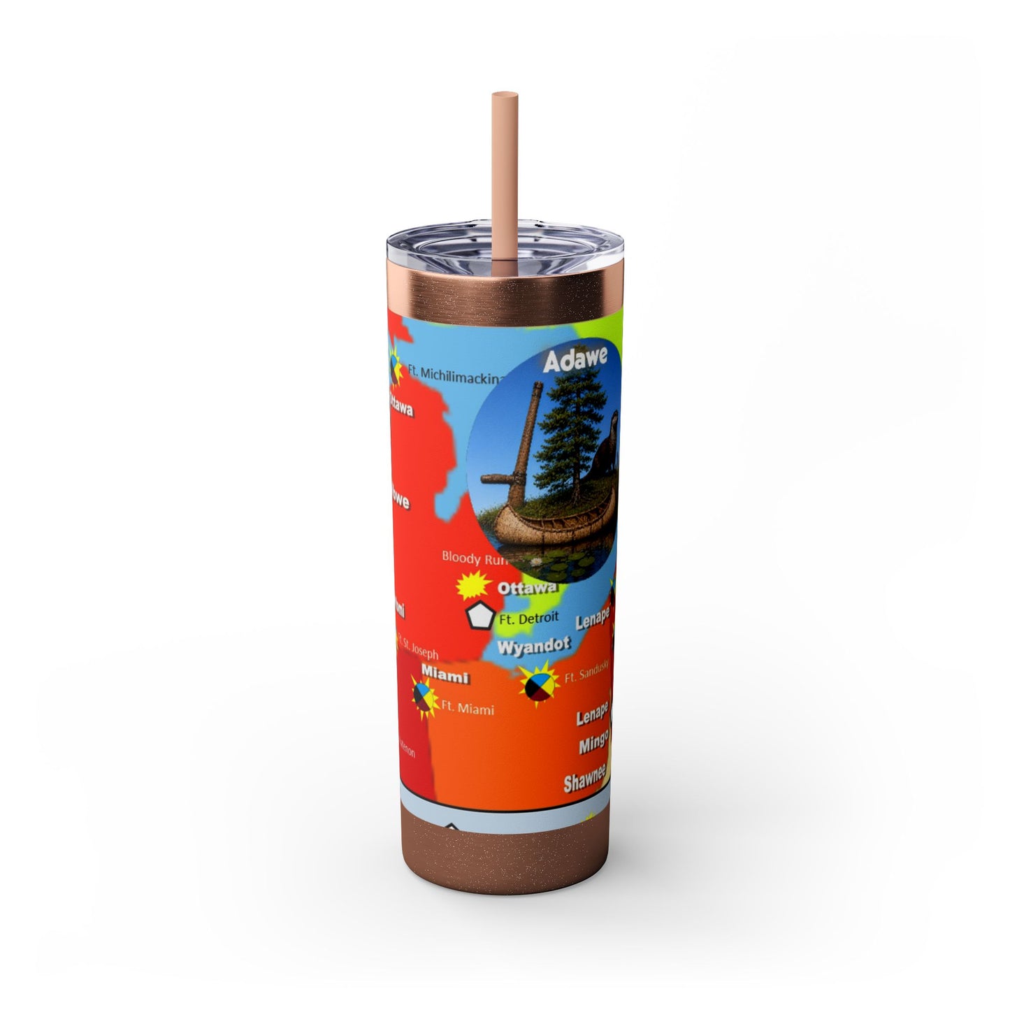 Pontiac Native Nations Map Skinny Tumbler — 20oz Travel Cup with Straw