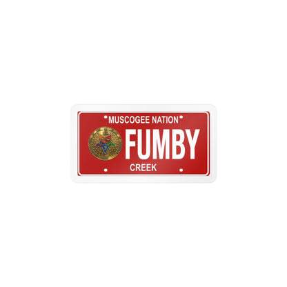 “Fumby Creek” License Plate Vinyl Sticker — Red Kiss-Cut Decal
