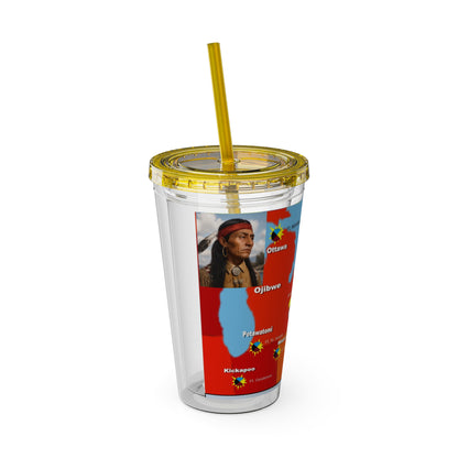 Pontiac Indigenous Nations Map Tumbler — 16oz Sunsplash Straw Cup