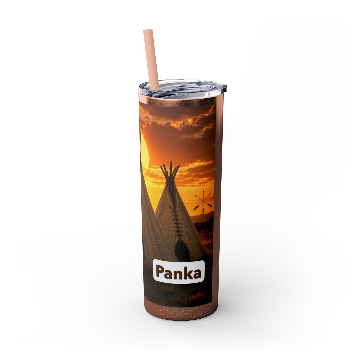 Ponca Sunset Teepee Skinny Tumbler — 20oz Insulated Straw Cup