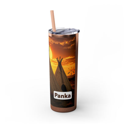 Ponca Sunset Teepee Skinny Tumbler — 20oz Insulated Straw Cup